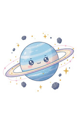 Obraz premium Illustration of Cute Planet with Rings Stars and Transparent Background