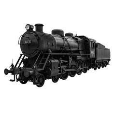 Fototapeta premium Illustration of Black Steam Locomotive on Transparent Background Isolated