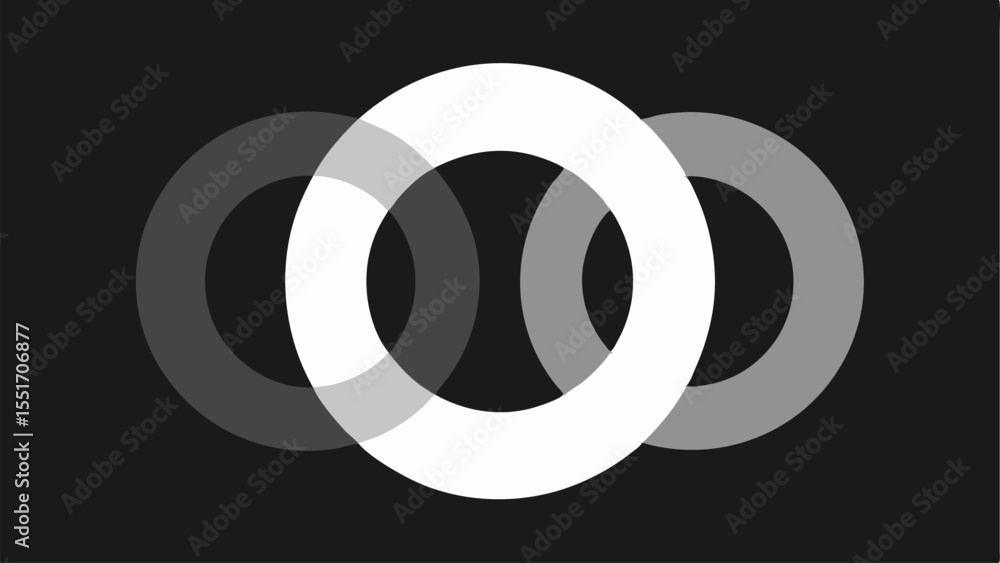 Poster overlapping grayscale circles abstract composition suitable for modern and minimalist designs