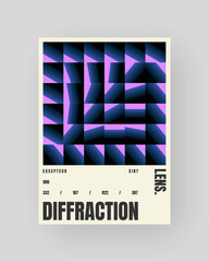 Retro-futuristic and abstract poster design. Geometric glass refraction and distortion gradient