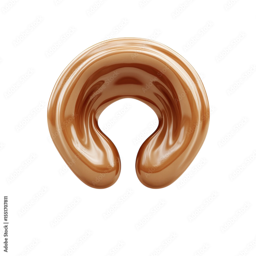 Poster Donut Curve Abstract Caramel Glossy Shape on Black Background 3D Rendering on transparent background