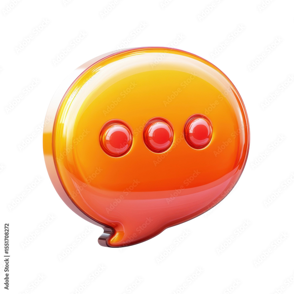 Poster vibrant orange communication bubble icon with dots messaging talking on transparent background