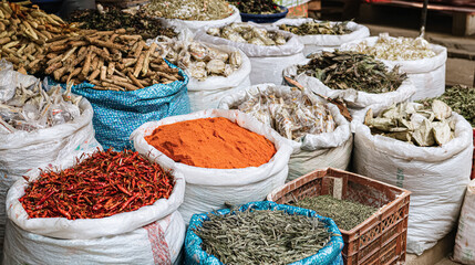 spices and herbs in cups. colorful seasonings wallpaper