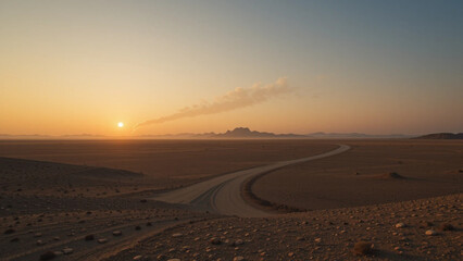 Fototapeta premium World War 3 Smoke Trail Over Curved Desert Road After Strategic Missile Launch