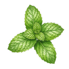 Illustration of Fresh Green Mint Leaves Isolated on Transparent Background