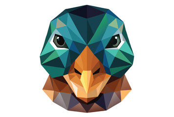 Fototapeta premium Geometric duck head low poly vector, polygonal duck face clipart, modern animal icon illustration