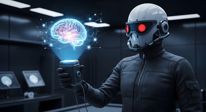 Cyborg Shows Brain Display - Powered by Adobe
