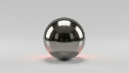 Sentient Liquid mirror orb with intense chrome reflections and subtle red underglow on soft grey surface