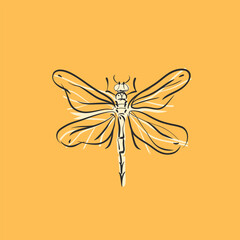 Hand drawn abstract vector graphic illustration collection with cute, stylized dragonfly insect bug.Trendy modern wild nature design concept sketch.Vector line bugs symbol. animal icons