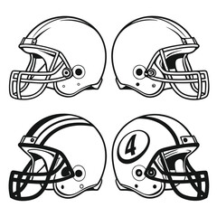American football helmet illustrations collection sports equipment design outline