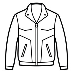 Black outline of a stylish jacket with zipper and pockets vector illustration