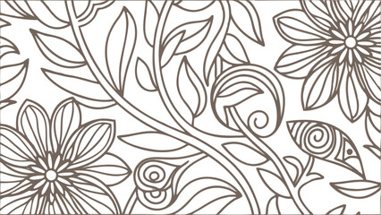 Minimal Abstract Flowers And Leafy Stems - Botanical Seamless Vector