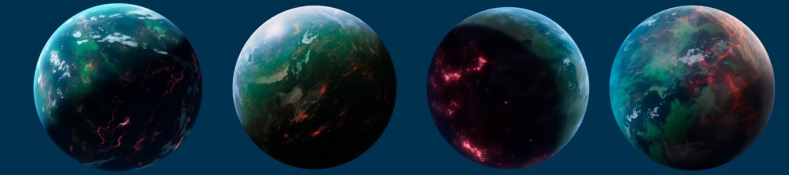 Alien Planet Set Sci Fi Worlds Isolated on Blue