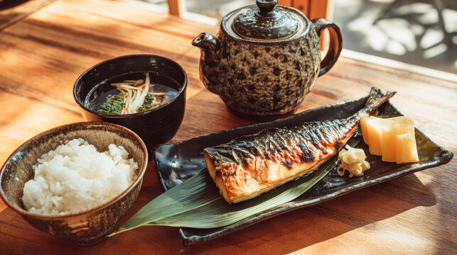 焼き鯖とご飯の和食定食セット