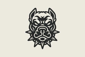 Dog head with spiked collar bold line art vector illustration