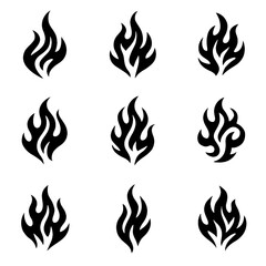 Tribal Flame Symbol Set – Fire Stencil Icons with Transparent Background