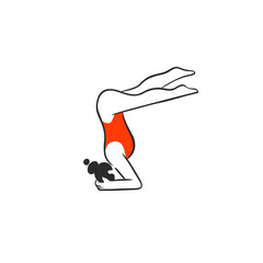 Hand drawn vector graphic cartoon line illustration with woman does yoga and keeps her life in balance. Female meditating in harmony. Healthy life concept.