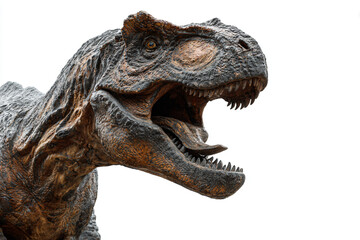 a close up of a dinosaur statue with its mouth open
