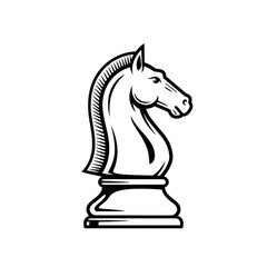 Illustration of Chess Knight Horse Piece in White and Black Game