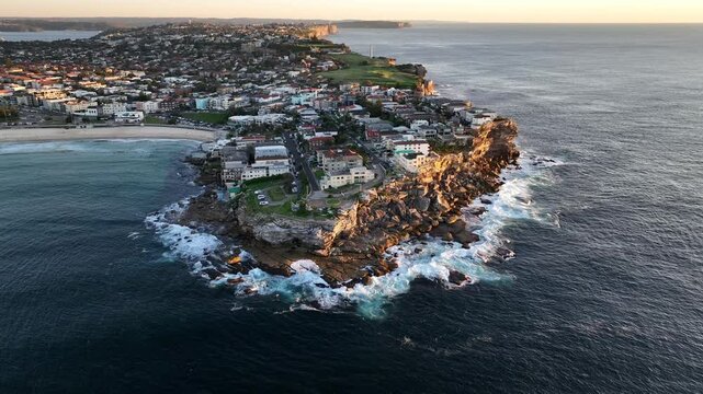 Aerial Sunrise View of Coastal Real Estate at Ben Buckler, North Bondi