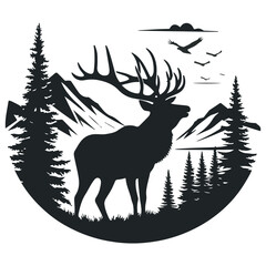 A big bull elk bugling's vector silhouette.