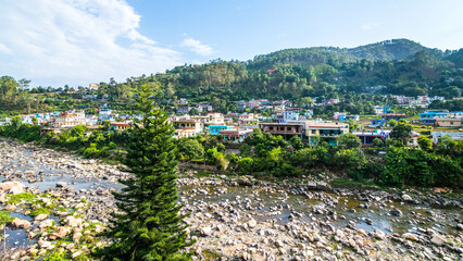 View of Bageshwar hill station situated at the confluence of rivers Saryu and Gomti in Uttarakhand, India