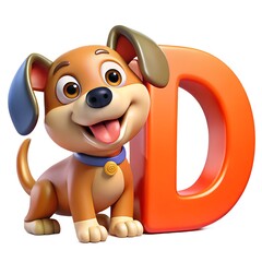Adorable cartoon puppy and letter d alphabet learning