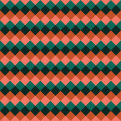 Pattern created by peach, orange, green and black diamonds