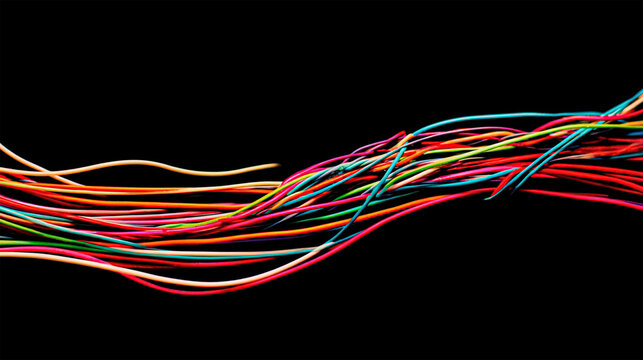 One new electrical multicolored electrical wires on a black background