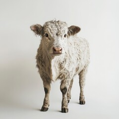 Fototapeta premium Young Cow Portrait Studio Shot Against Simple Background