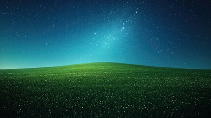 Lush green field under a starry night sky