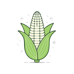Minimal Flat Vector of Corn with Bold Black Outline in Clean Kawaii Style Without Gradients