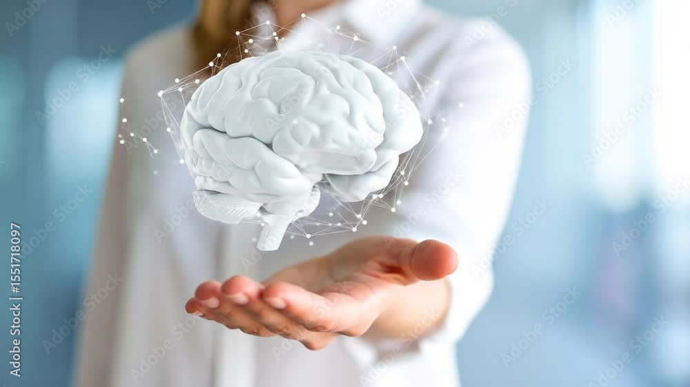 Poster digital brain in hand: conceptual visualization of artificial intelligence and neurology