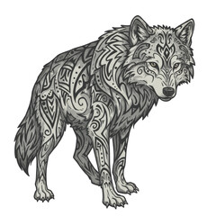Illustration of Grey Wolf with Decorative Pattern Design on Transparent