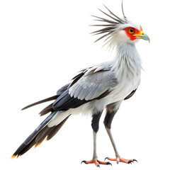 Obraz premium Majestic secretary bird with striking red facial markings and prominent crest standing tall isolated on a transparent background