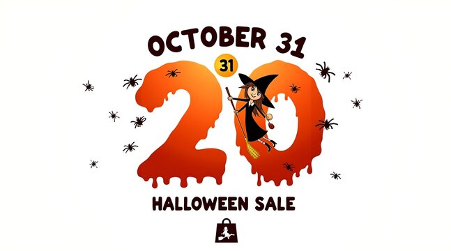 Halloween sale graphic with witch and spiders october 31