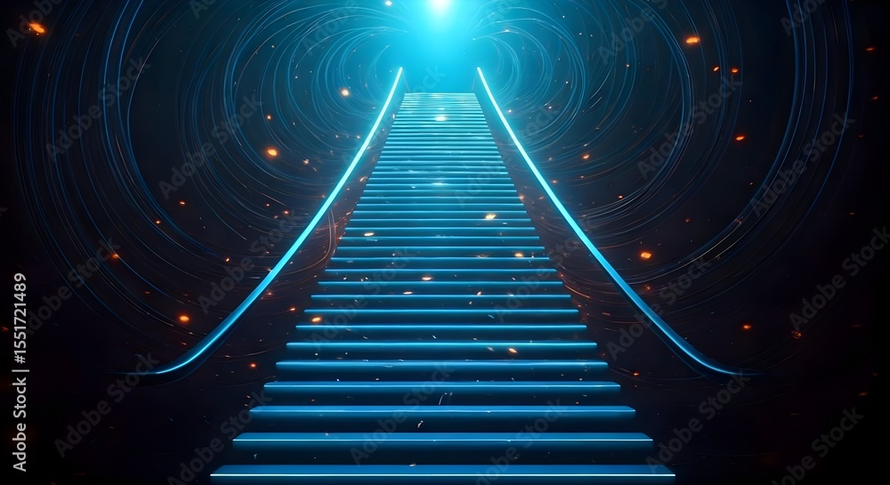 Aufkleber staircase with glowing neon lines. abstract background. 3d rendering