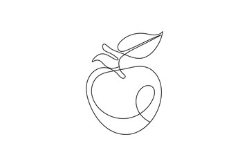 Apple continuous one line art and frui isolated outline minimalist vector illustration
