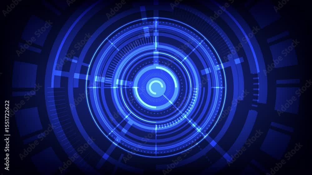 Poster futuristic blue hud interface circular digital target elements tech radar design virtual touchscreen