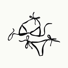 Minimalist hand-drawn vector illustration of a bikini in black and white.