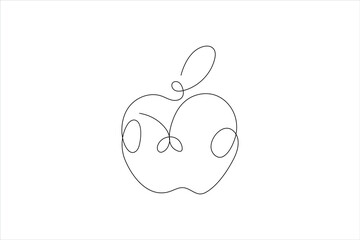Apple continuous one line art and frui isolated outline minimalist vector illustration
