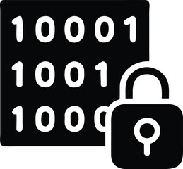 Binary code data encryption and digital security icon