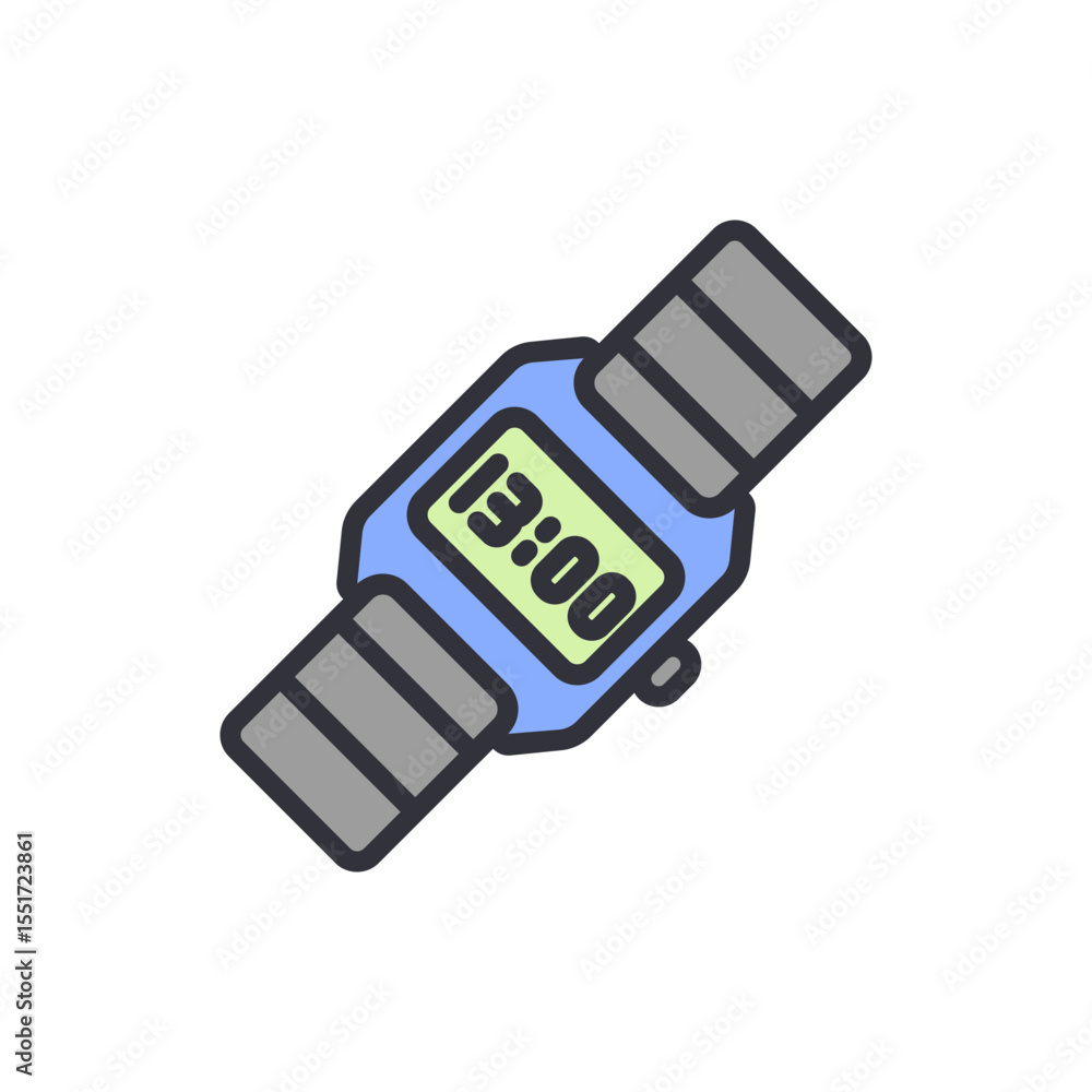 Poster digital wristwatch displaying thirteen o'clock on a transparent layer