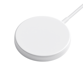 Sleek and Modern Wireless Charging Pad with Cable, Ideal for Smartphones and Other Devices, Isolated on Transparent and White Background