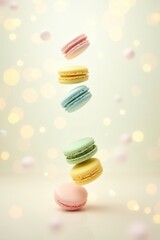 Obraz premium colorful assorted macarons in playful motion