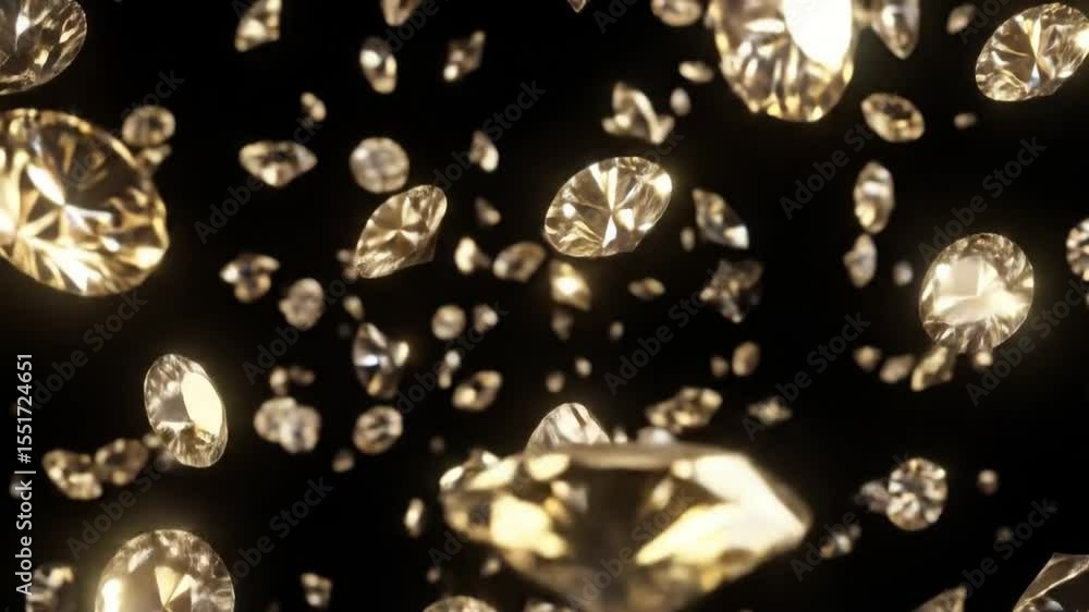 Poster elegant shimmering diamonds falling slowly on a dark backdrop creating a magical spectacle