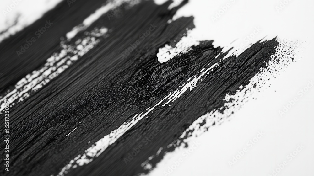 Poster dynamic black artistic strokes creating textured pattern against pristine white background, represen