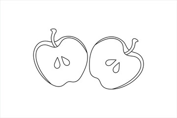 Apple continuous one line art and frui isolated outline minimalist vector illustration
