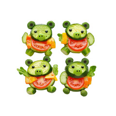 Adorable Vegetable Bear Food Art Four Cute Cucumber and Tomato Animals for Kids