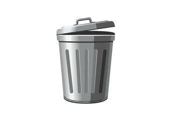 Illustration of Metal Trash Can with Open Lid Waste Disposal